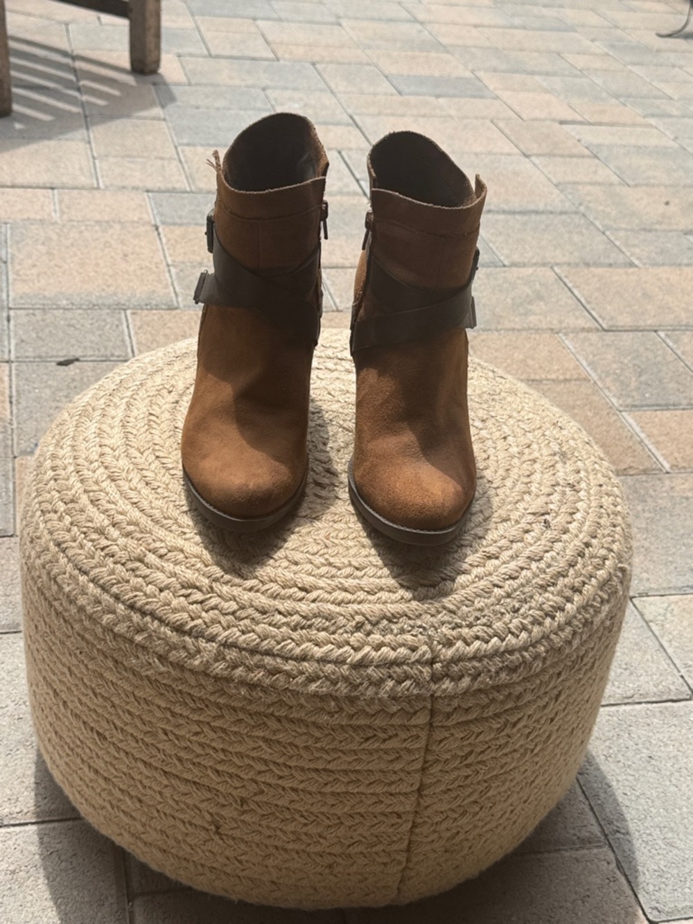 Mossimo Supply Co. Brown Suede Ankle Booties with Wrap Strap